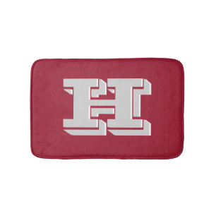 Kardinaalrood en wit monogram in varsity-lettersti badmat
