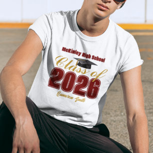 Kardinaalrood Goud Afstudeerklas 2026 Op Maat Gema T-shirt