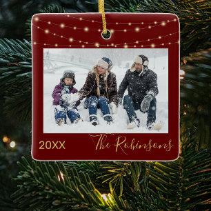 Kardinaalrood Goud Foto Kerstboom Keramisch Ornament