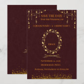 Kardinaalrood Goud Save the Date Kaart (Voorkant / Achterkant)