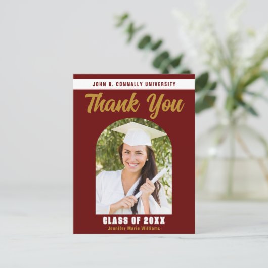 Kardinaalrood Gouden Afstudeerfoto Afstudeer Bedan Briefkaart (Staand voorkant)