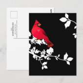 Kardinaalrood Vogel Zwart Wit Modern Wenskaart Briefkaart (Voorkant / Achterkant)