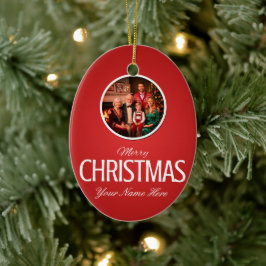 Kardinaalrood & Wit Aanpasbare Foto of Naam Keramisch Ornament