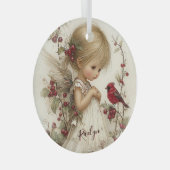 Kardinaalvleugels en winterwensen glas ornament (Voorkant Rechts)