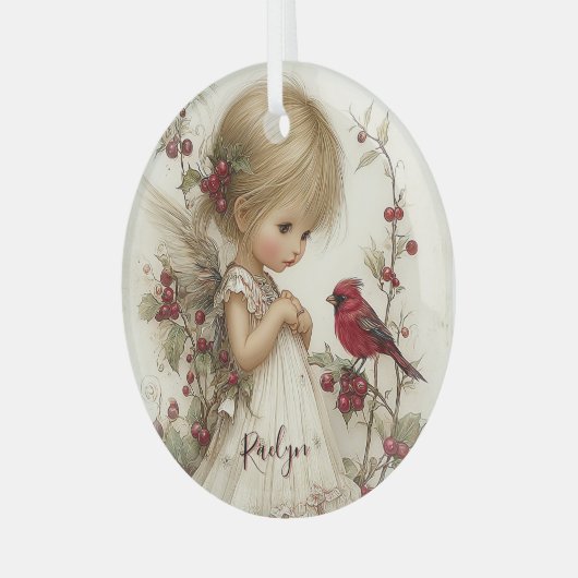 Kardinaalvleugels en winterwensen glas ornament (Voorkant links)