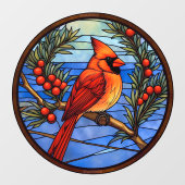 Kardinaalvogel in het Berry Struik Faux Glas in lo Raamsticker (Vel)