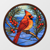 Kardinaalvogel in het Berry Struik Faux Glas in lo Raamsticker (Vel)