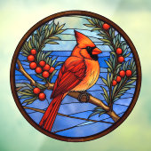 Kardinaalvogel in het Berry Struik Faux Glas in lo Raamsticker (Vel 3)