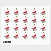 Kardinaalvogel in kerst-rood ronde sticker (Vel)