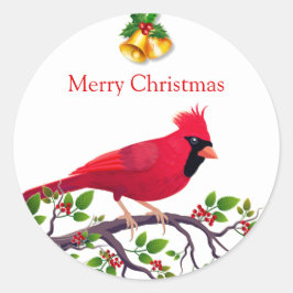 Kardinaalvogel in kerst-rood ronde sticker
