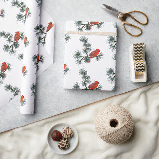 Kardinaalvogel Inpakpapier met Grove Dennen Takken