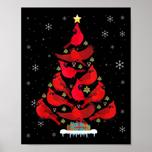 Kardinaalvogel Kerstboom Kerstlicht Poster (Voorkant)