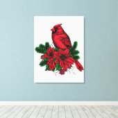 Kardinaalvogel, kerstillustratie canvas afdruk (Insitu (Houten vloer))