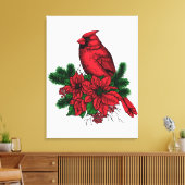 Kardinaalvogel, kerstillustratie canvas afdruk (Insitu (Woonkamer))