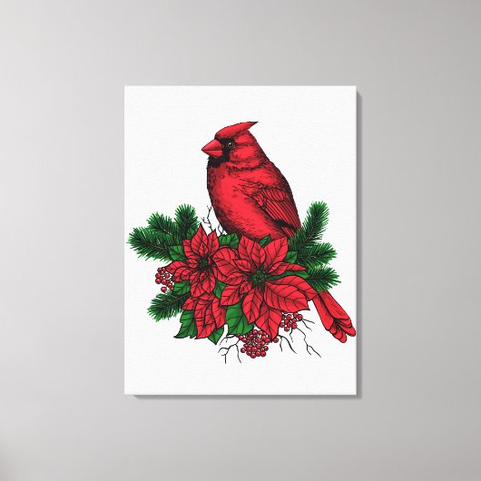 Kardinaalvogel, kerstillustratie canvas afdruk (Voorkant)