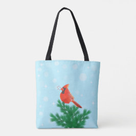 Kardinaalvogel & wilde bessen op lichtblauw tote bag