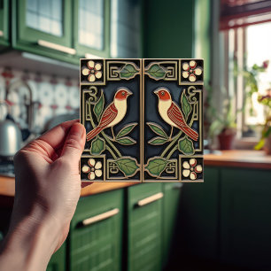 Kardinaalvogels Bloemen Art Deco Nouveau Muurdecor Tegeltje