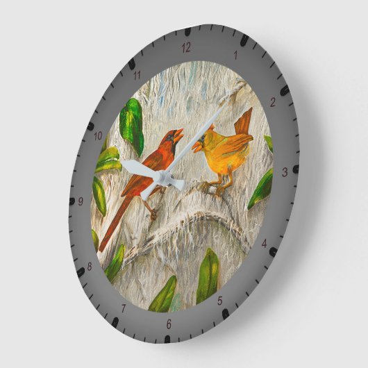 Kardinaalvogels schilderen grote klok (Hoek)