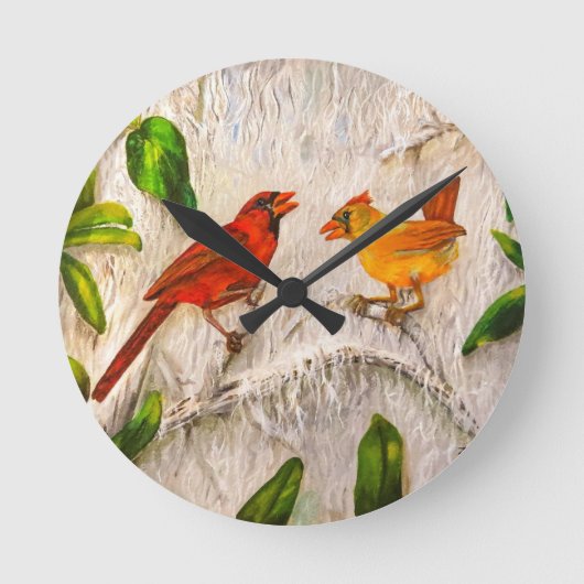 Kardinaalvogels schilderen ronde klok (Voorkant)