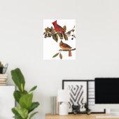 Kardinale Grosbeak-vogels in wilde amandelbomen Poster (Thuiskantoor)