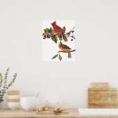Kardinale Grosbeak-vogels in wilde amandelbomen Poster (Keuken)