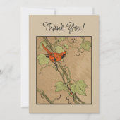  kardinale rode vogel op een filiaal Dank je Kaart (Voorkant)