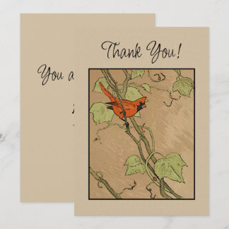 kardinale rode vogel op een filiaal Dank je Kaart