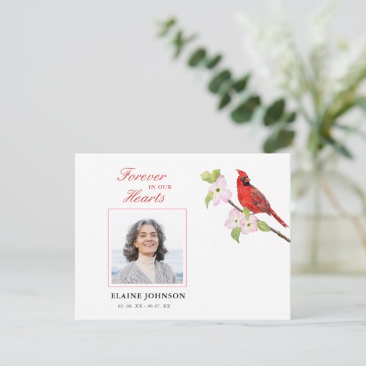 Kardinale sympathie begrafenis foto bedankkaart (Staand voorkant)
