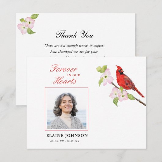 Kardinale sympathie begrafenis foto bedankkaart (Voorkant / Achterkant)