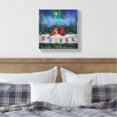 Kardinale vogels en kerstlichten canvas afdruk (Insitu (Slaapkamer))