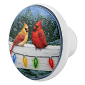 Kardinale vogels en kerstlichten keramische knop (Rechts)