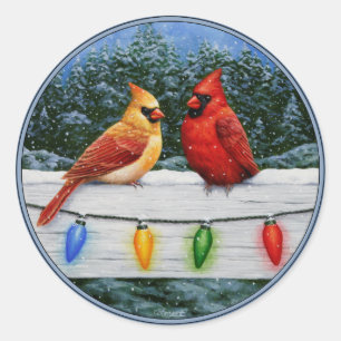 Kardinale vogels en kerstlichten ronde sticker