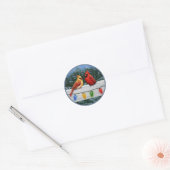 Kardinale vogels en kerstlichten ronde sticker (Envelop)
