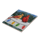 Kardinale vogels en kerstlichten tegeltje (Zijkant)