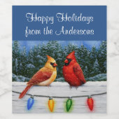 Kardinale vogels en kerstlichten wijn etiket (Enkel label)