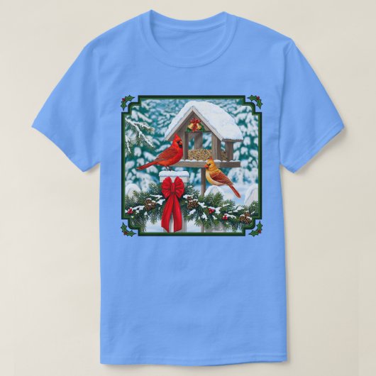 Kardinale vogels en kerstvoeders t-shirt (Design voorkant)