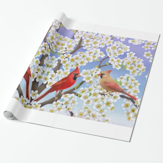 Kardinale vogels in Apple Blossom Gift Wrap Cadeaupapier (Uitgerold)