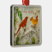 Kardinale vogels in sneeuw metalen ornament (Rechts)