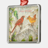 Kardinale vogels in sneeuw metalen ornament (Links)
