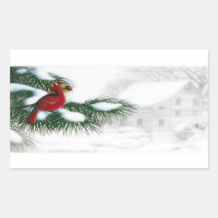 Kardinale vogels in sneeuwsticker rechthoekige sticker