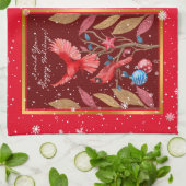 Kardinale vogels op de kerstboom aanpassen theedoek (Gevouwen)