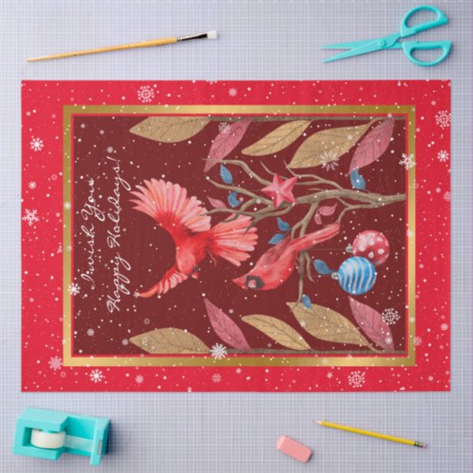 Kardinale vogels op de kerstboom aanpassen tissuepapier (Craft)