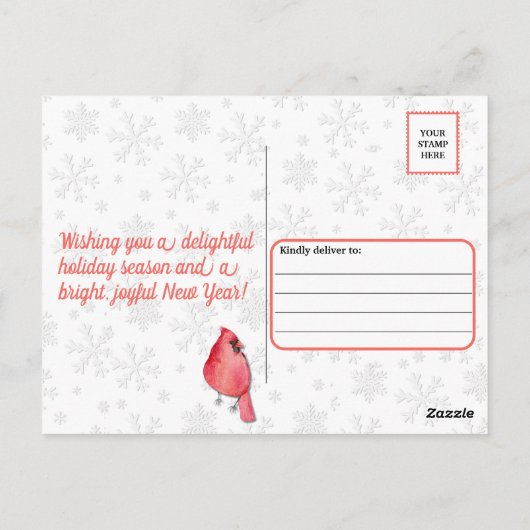 Kardinale vogels op kerstavond briefkaart (Achterkant)