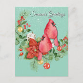 Kardinale vogels op kerstavond briefkaart (Voorkant)