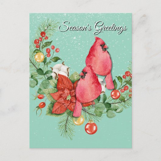 Kardinale vogels op kerstavond briefkaart (Voorkant)