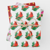 Kardinale vogels, Peony Flowers & Golden Confetti Inpakpapier Vel (In situ)