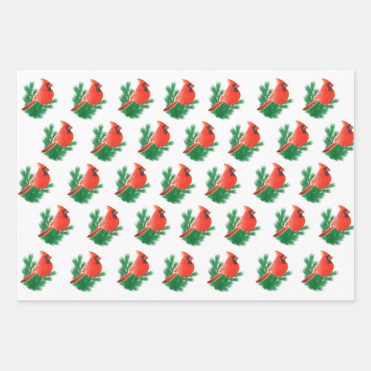 Kardinale vogels, Peony Flowers & Golden Confetti Inpakpapier Vel (Voorkant)