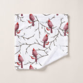 Kardinale vogels, winterkersen en sneeuwpatronen bad handdoek (Wasdoekje)