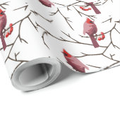 Kardinale vogels, winterkersen en sneeuwpatronen cadeaupapier (Rol Hoek)