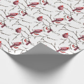 Kardinale vogels, winterkersen en sneeuwpatronen cadeaupapier (Hoek)